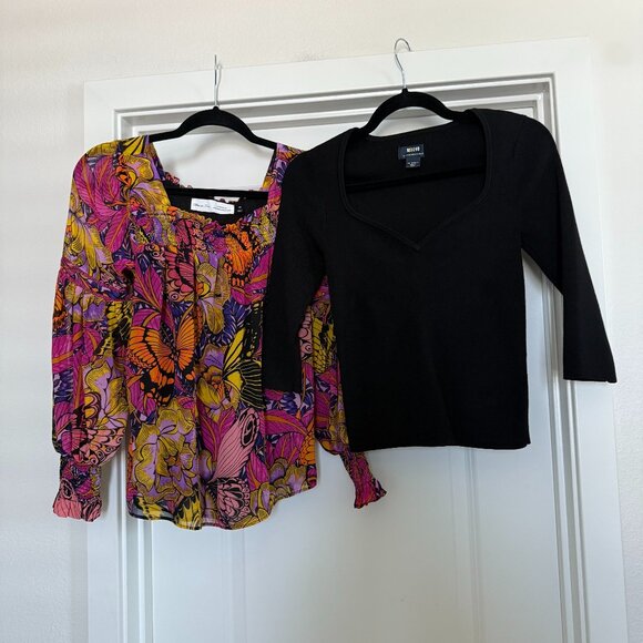 Anthropologie bundle 2 piece tops ribbed top sweetheart butterfly peasant XXS - Picture 1 of 10
